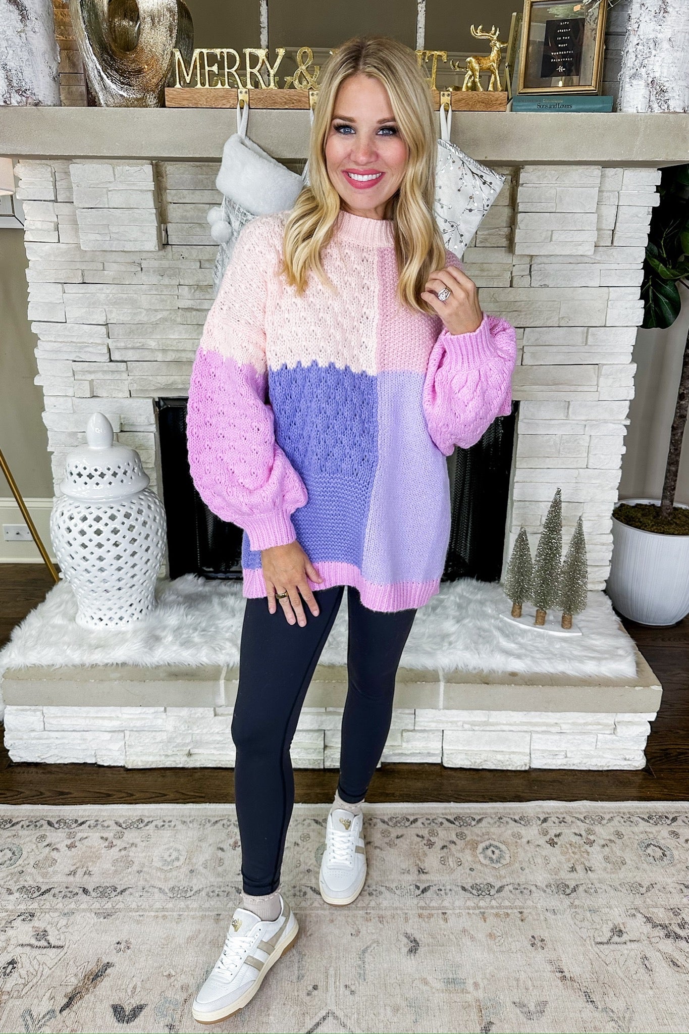 Chunky Pink/Lavender Color Block Oversized Sweater