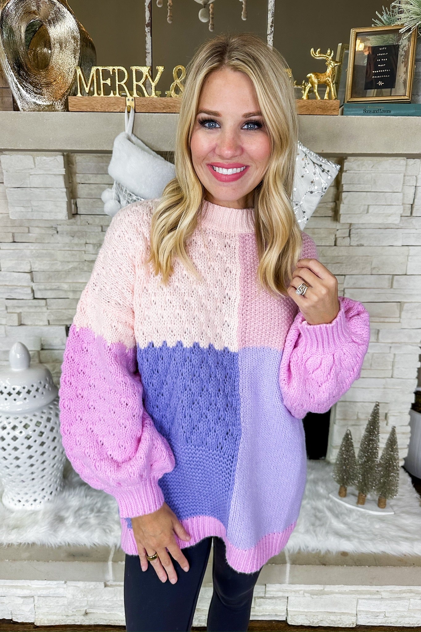 Chunky Pink/Lavender Color Block Oversized Sweater