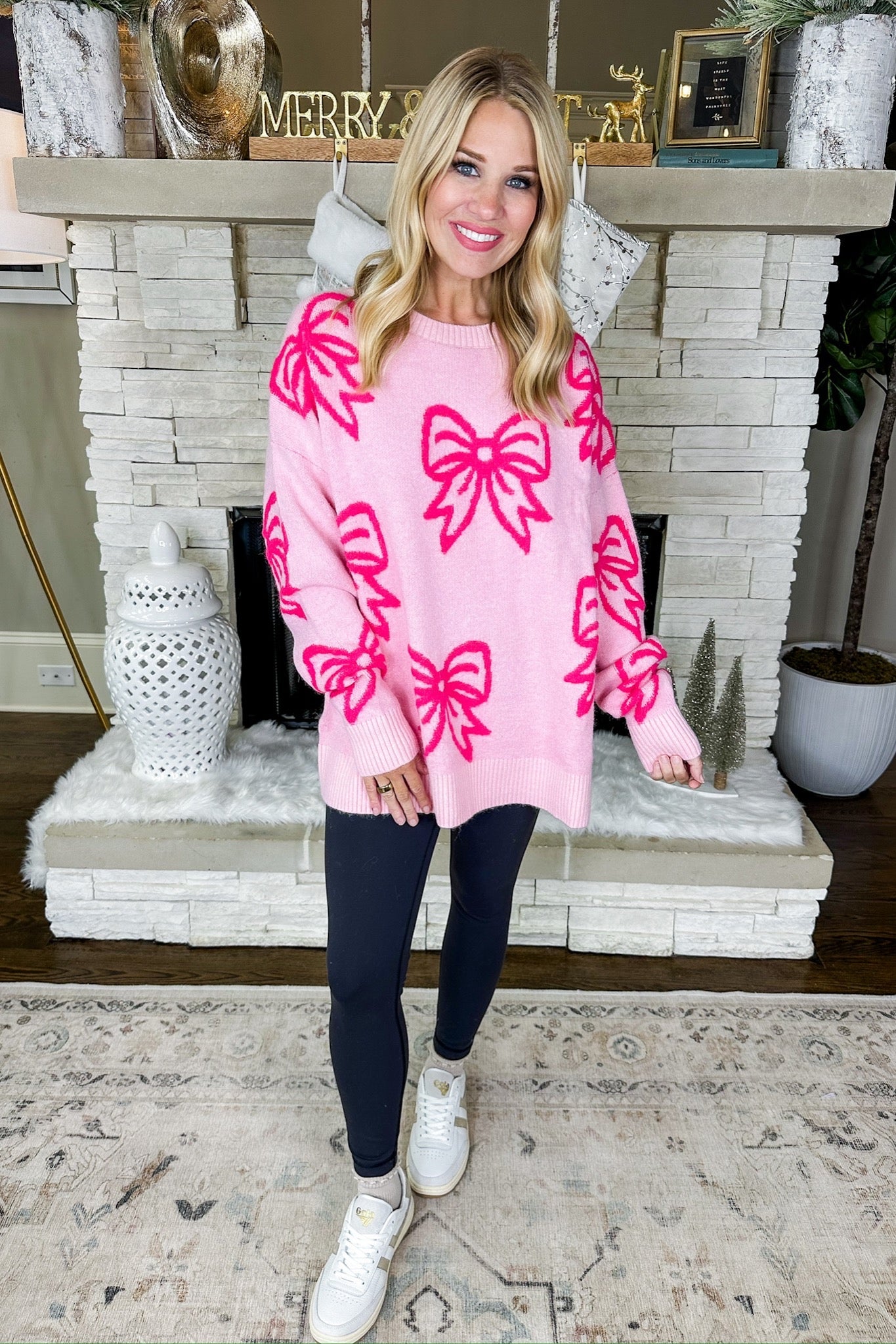 Oversized Fuzzy Soft Pink Coquette Bow Patch Sweater