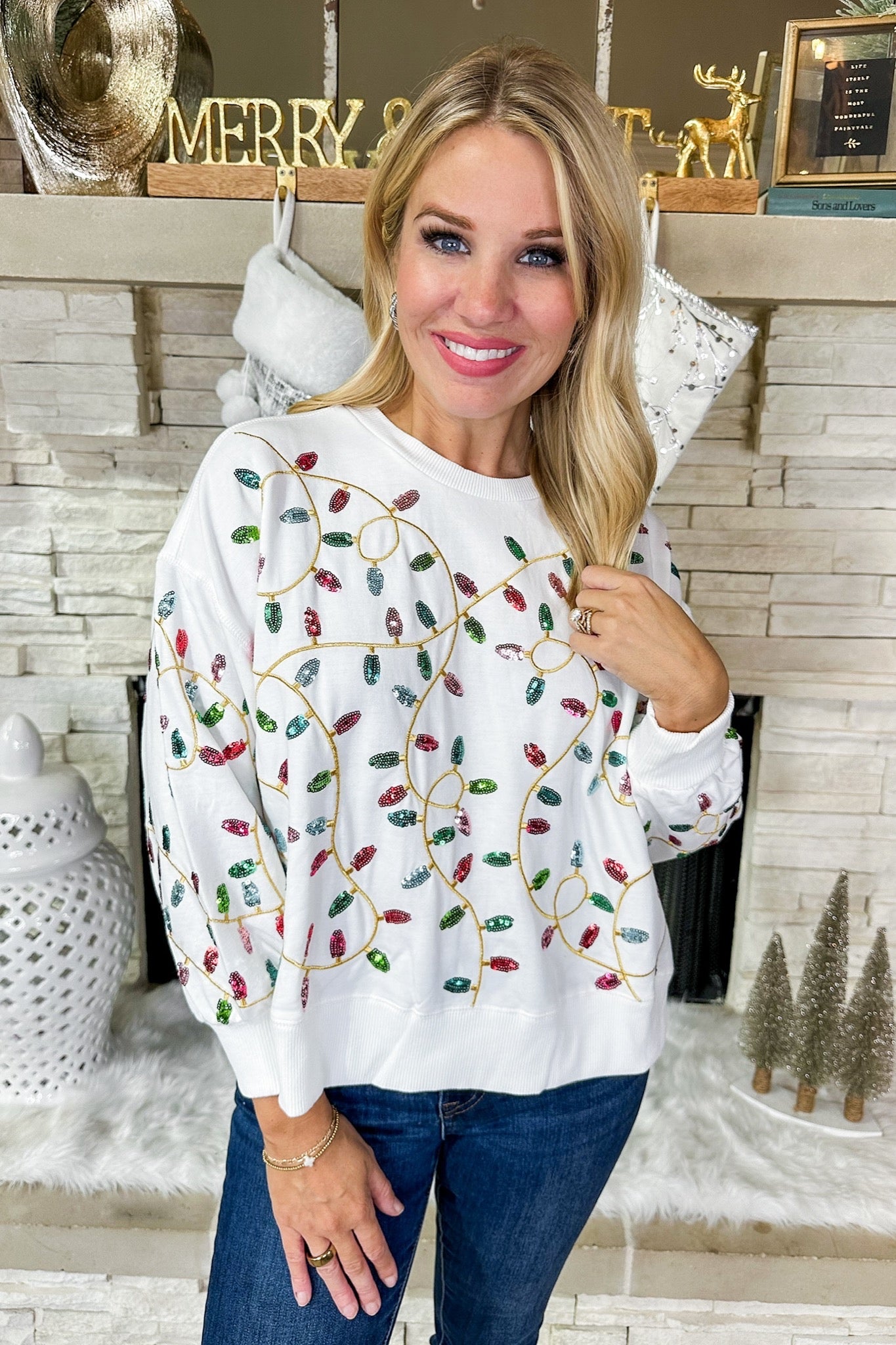 The Millie Sequin Christmas Lights Sweatshirt by Mary Square