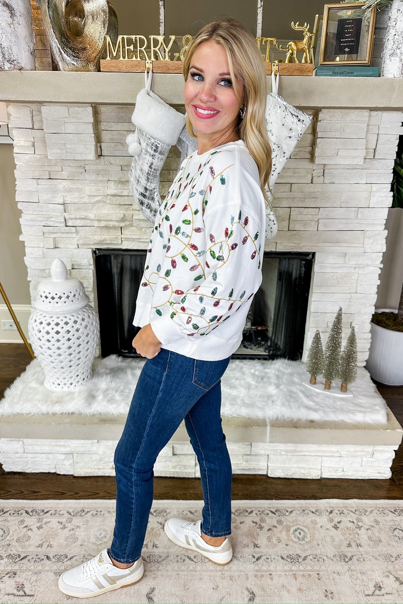 The Millie Sequin Christmas Lights Sweatshirt by Mary Square