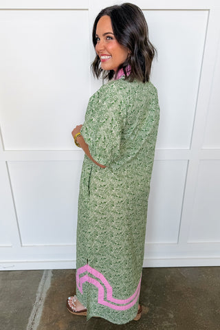 The Palm Grove Trim Midi Dress in Green