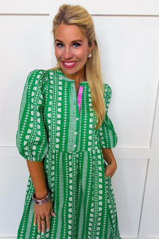The Riley Heritage Stitch Green Midi Dress