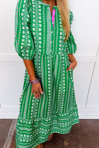 The Riley Heritage Stitch Green Midi Dress