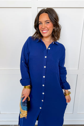 Dear Scarlett Evelyn Long Convertible Cardigan in Navy