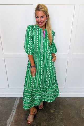The Riley Heritage Stitch Green Midi Dress
