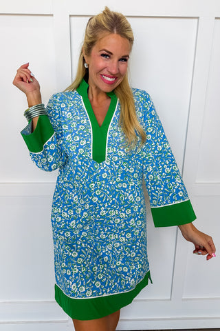 The Brenda Dress in Meadow Line Blue