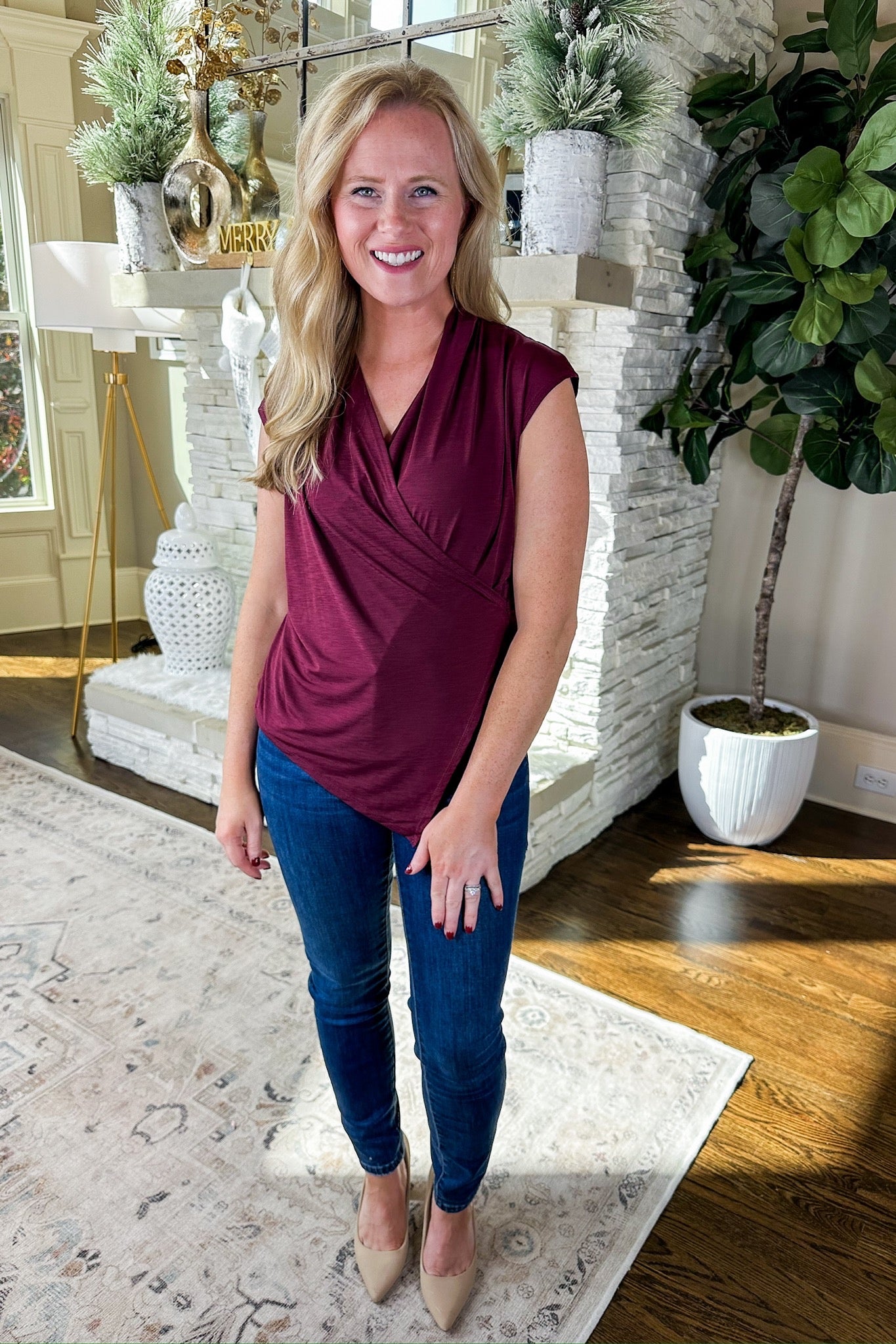 The Kennedy Surplice Layering Top in Wine