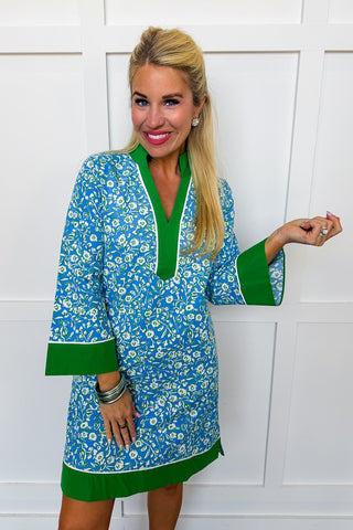 The Brenda Dress in Meadow Line Blue