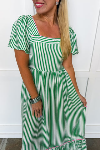 The Milena Dress in Green & White by Mary Square