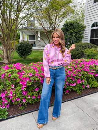 Limoncello Pink Stripe Button Front Top