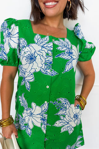 Timeless Traditions Green & Blue Eyelet Dress