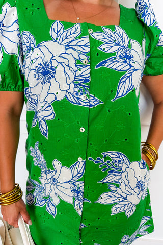 Timeless Traditions Green & Blue Eyelet Dress