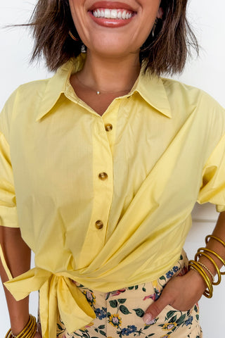Chic Twist Button Front Top in Butter Yellow