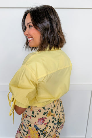 Chic Twist Button Front Top in Butter Yellow