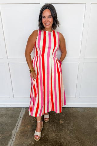 Bubblegum Breeze Stripe Midi Dress