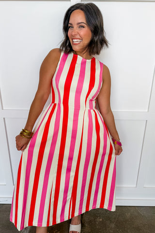 bubble gum pink midi dress MINKPINK Gaia Halter Midi Dress in Fuchsia