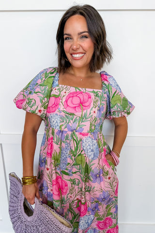 Bloom With Grace Midi Dress in Pink
