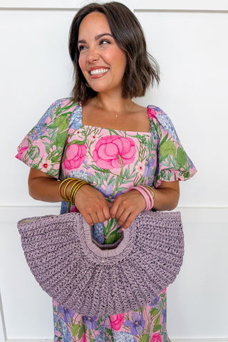 The Tara Straw Tote in Lilac