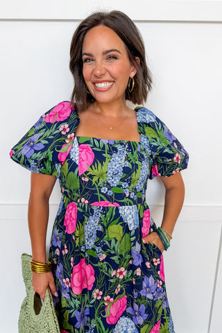 Bloom With Grace Midi Dress in Navy