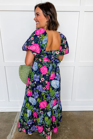 Bloom With Grace Midi Dress in Navy