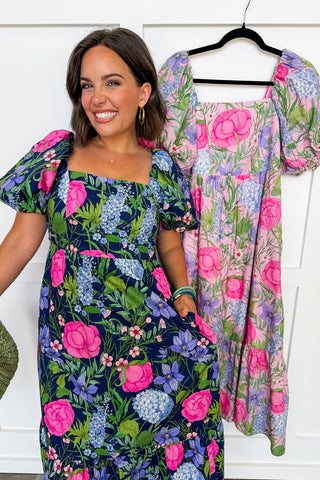 Bloom With Grace Midi Dress in Navy