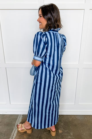 Stripe Me Pretty Midi Dress in Navy