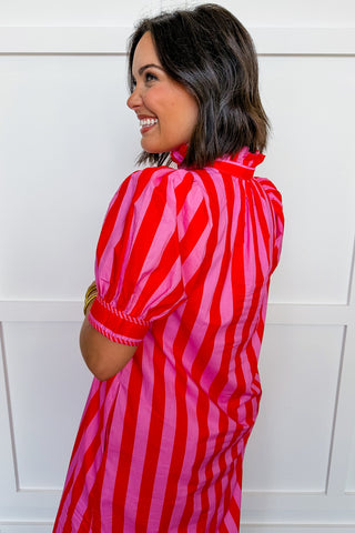 Stripe Me Pretty Midi Dress in Pink & Red