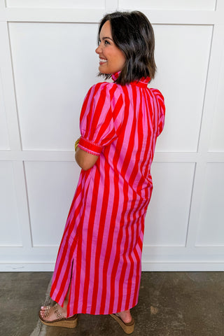 Stripe Me Pretty Midi Dress in Pink & Red