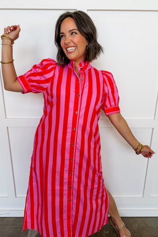 Stripe Me Pretty Midi Dress in Pink & Red