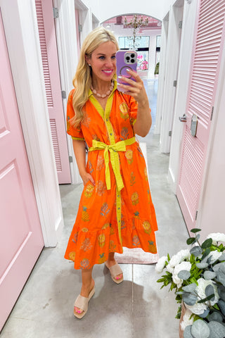 The Muse Tie-Waist Dress Tangerine