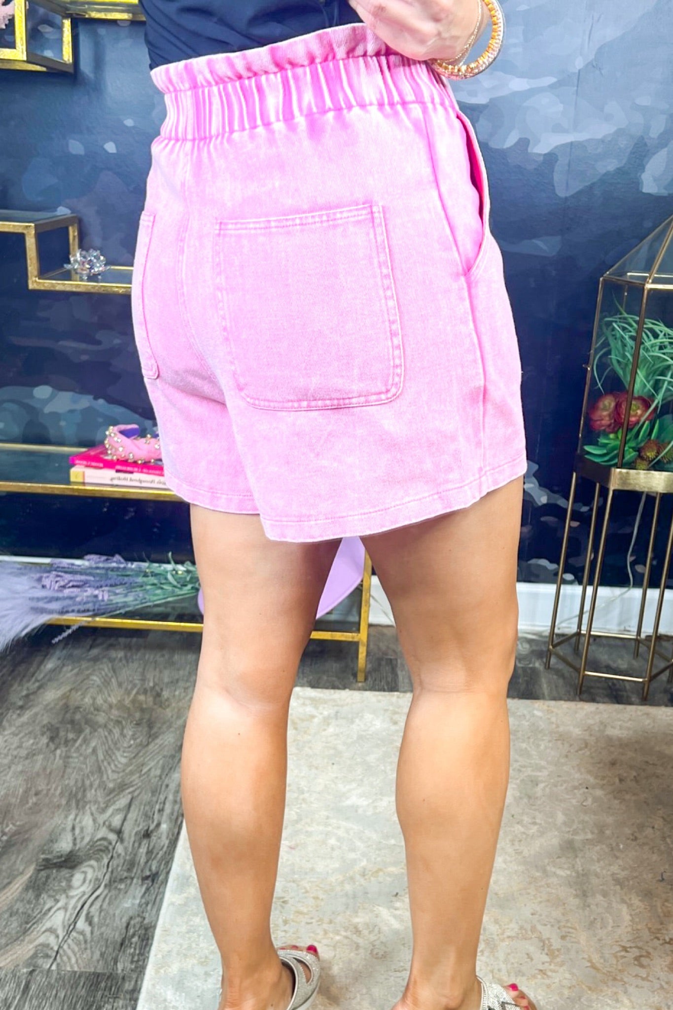 Elastic Paperbag Waist Shorts in Pink