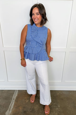 Sweet Talk Ruffle Gingham Top in Blue