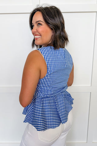 Sweet Talk Ruffle Gingham Top in Blue