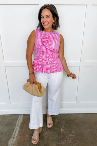 Sweet Talk Ruffle Gingham Top in Pink