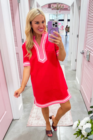 The Charleston Stripe Dress In Red