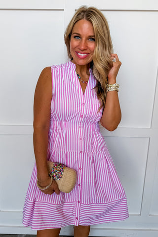 Better Days Pin Stripe Dress in Pink