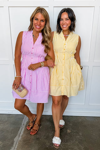 Better Days Pin Stripe Dress in Lemon