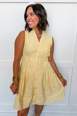 Better Days Pin Stripe Dress in Lemon