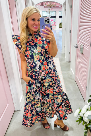 Forever Floral Navy Midi Dress