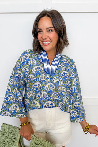 Catching Compliments Blue Printed Top