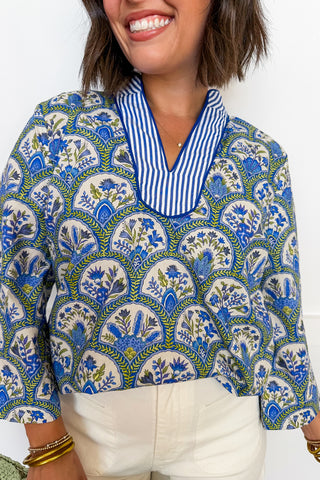 Catching Compliments Blue Printed Top