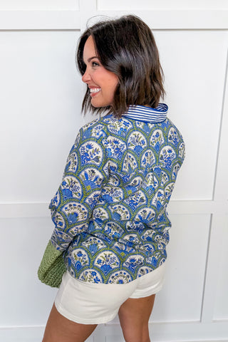 Catching Compliments Blue Printed Top