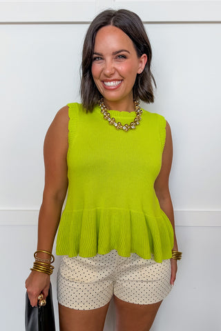 Sweetest Scalloped Reversible Knit Tank in Chartreuse