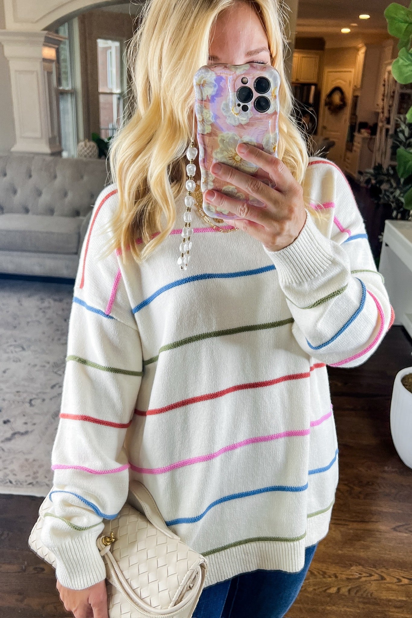 Multi Color Thin Striped Cream Sweater