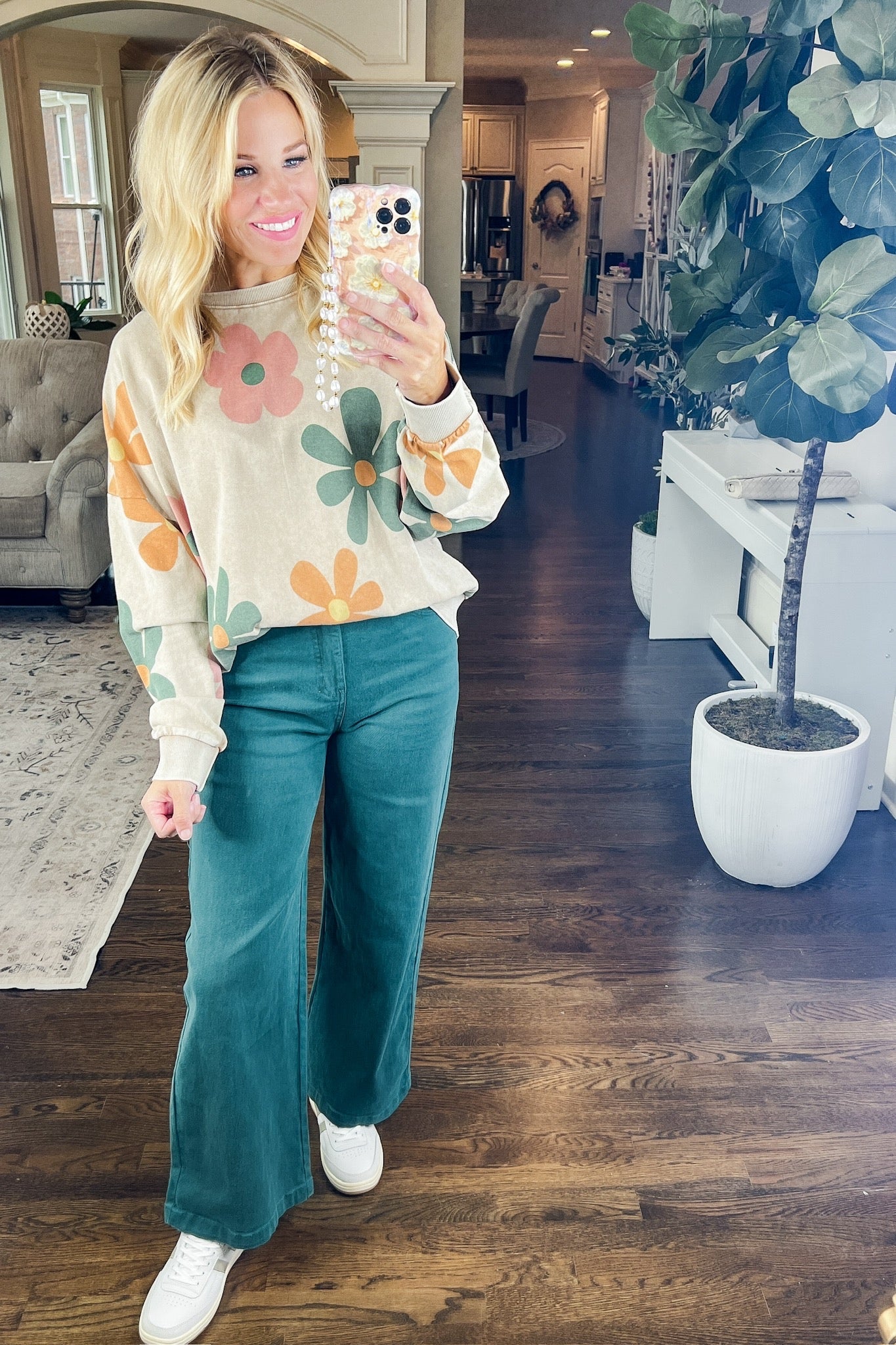 Mineral Wash Multi Color Retro Floral Sweatshirt