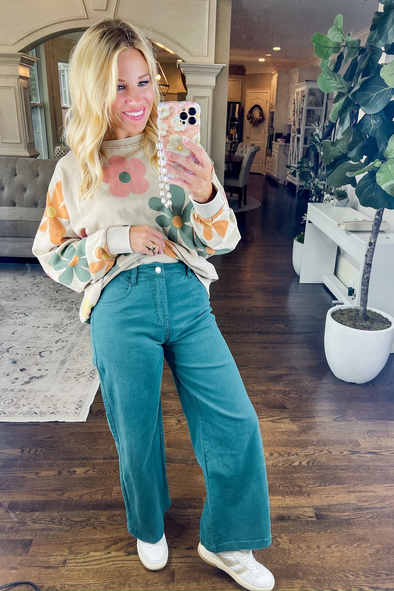 Mineral Wash Cropped Wide Leg Jeans in Hunter Green