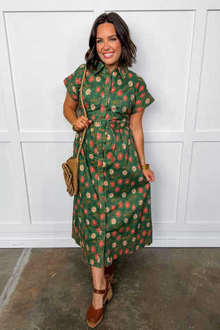 Maxi Floral Short Sleeve Belted Dress