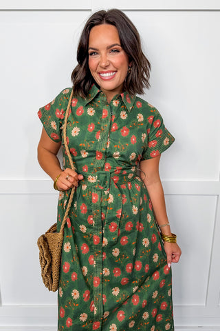 Maxi Floral Short Sleeve Belted Dress