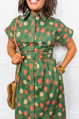 Maxi Floral Short Sleeve Belted Dress